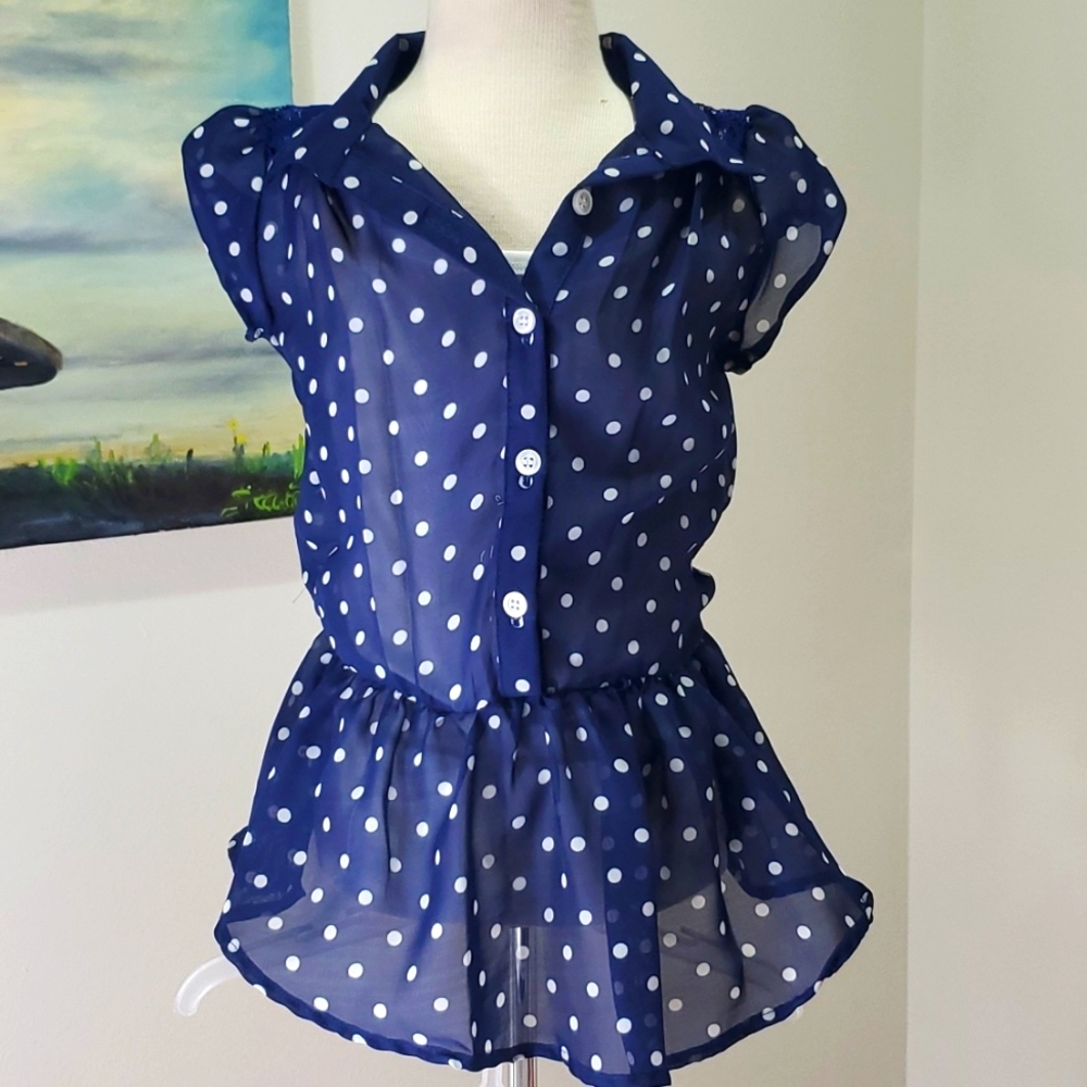 R💜M💜L💜A 3 pc set navy blue and white Polka-dots girls size 5